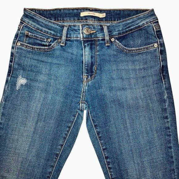 Levi’s 711 Distressed Skinny Jeans with Raw Hem in Blue Wash Women’s 26 - Picture 2 of 8